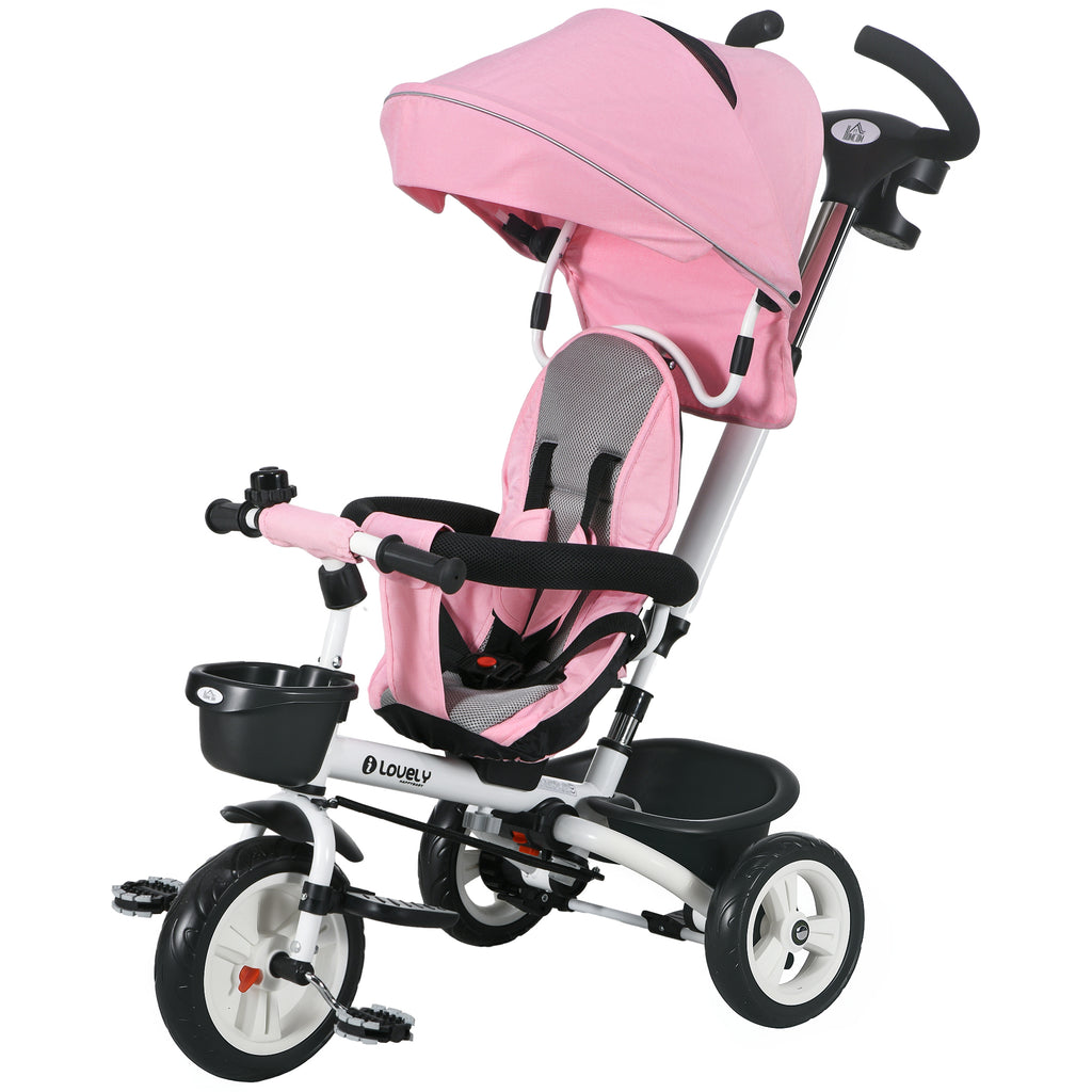 Metal Frame 6 in 1 Baby Push Tricycle with Parent Handle for 1-5 Years Old
