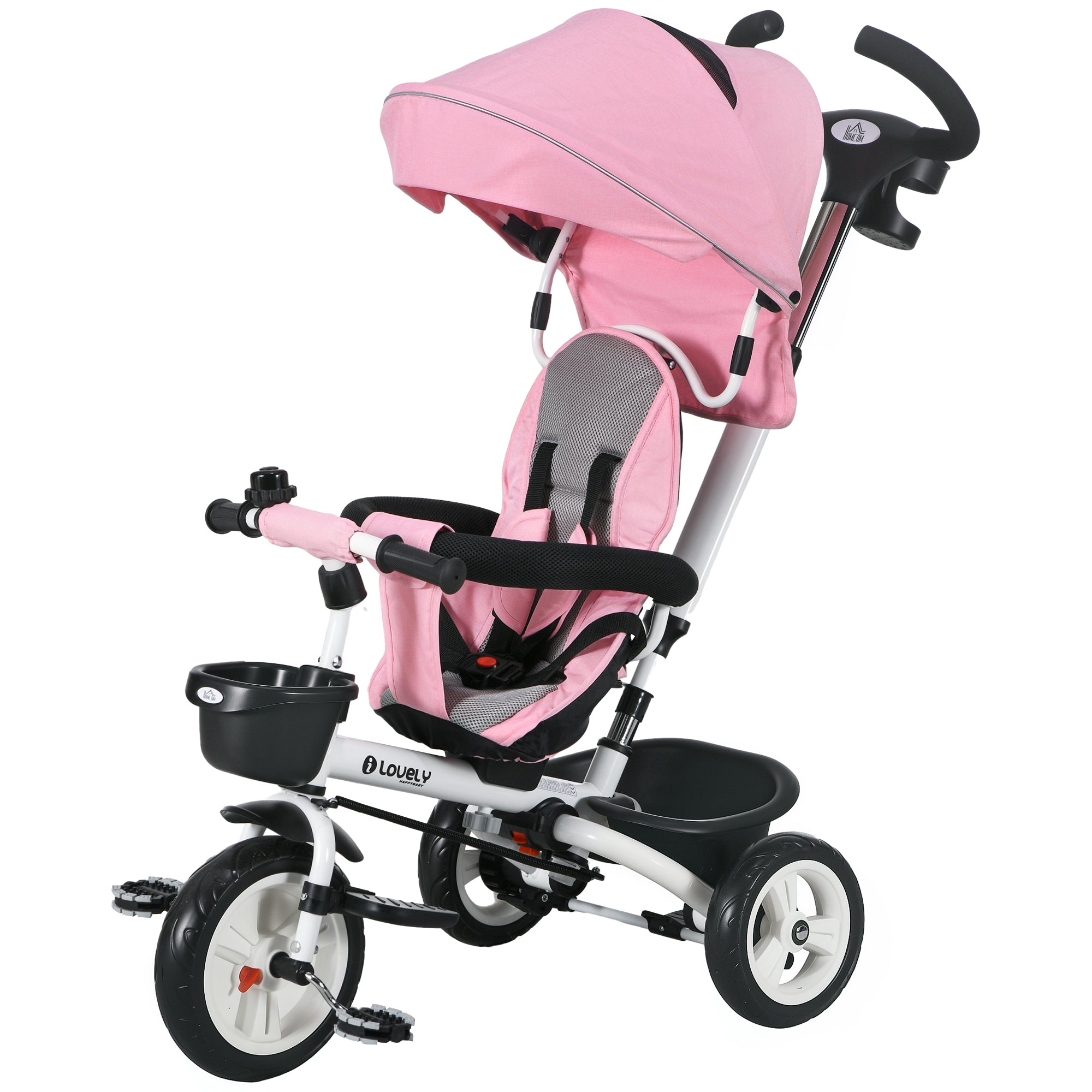 Metal Frame 6 in 1 Baby Push Tricycle with Parent Handle for 1-5 Years Old