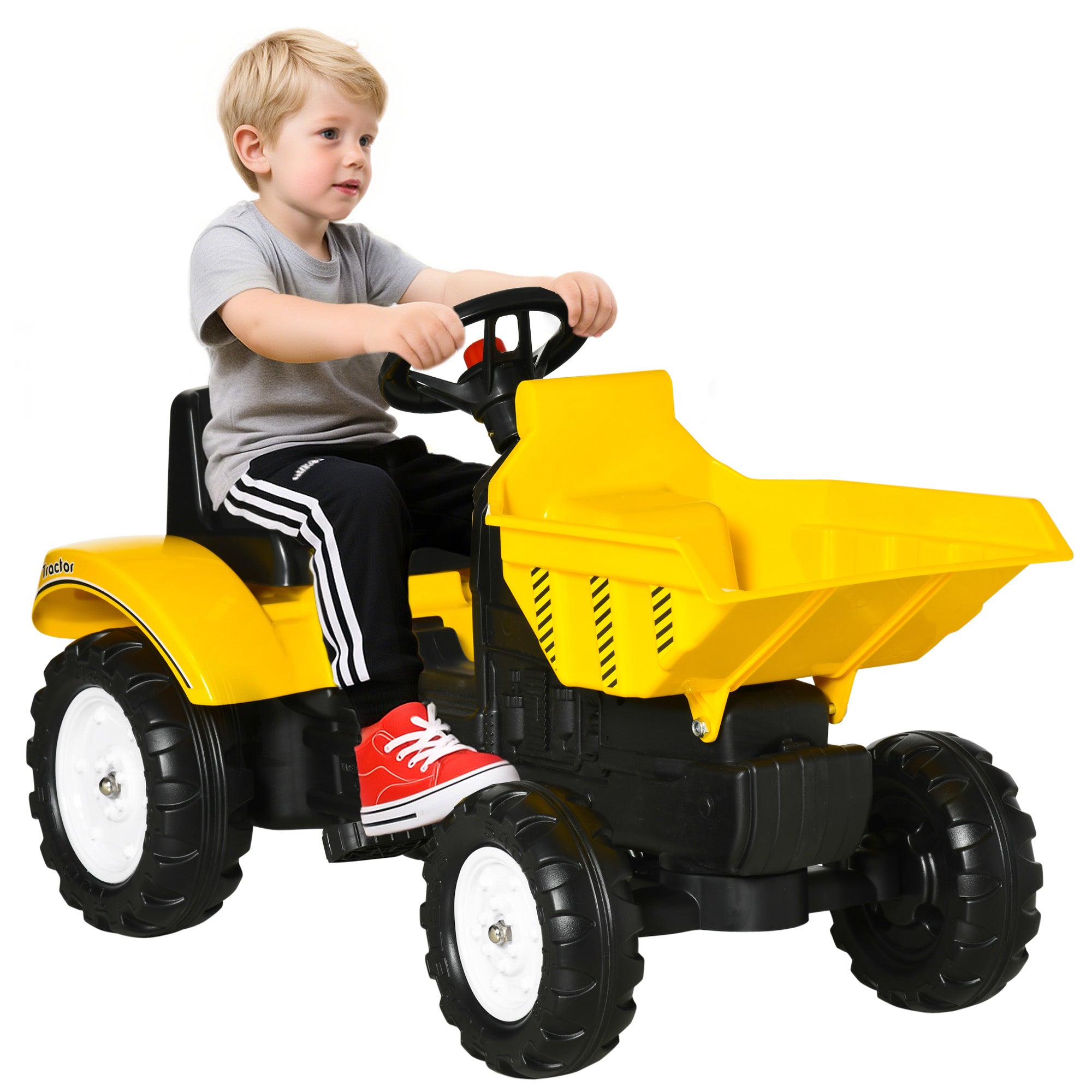 Kids Ride on Tractor No Power Pedal Go Kart with Manual Control Bucket for 3-6 Years Old