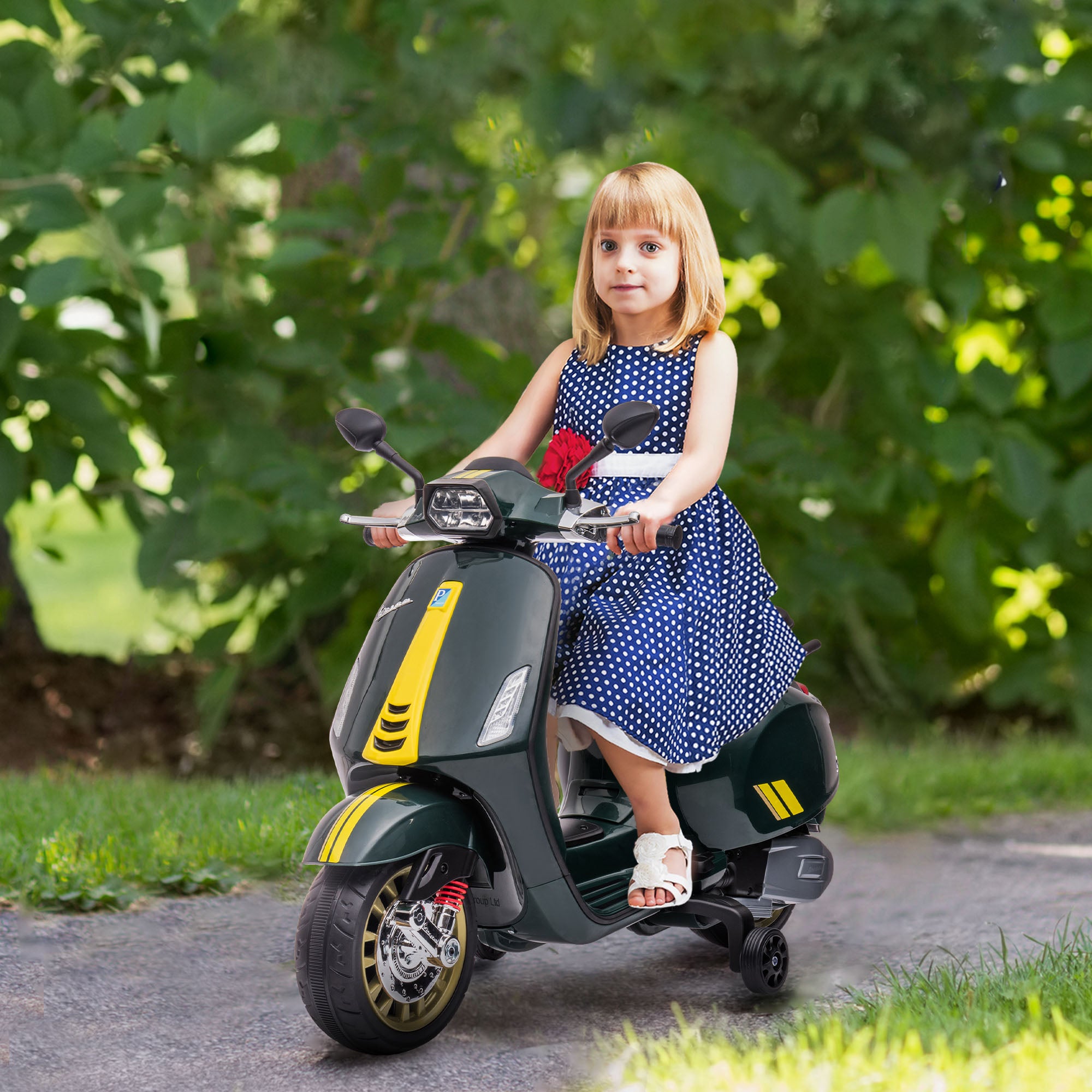 12V Vespa Licensed Kids Electric Motorbike w/ Music, Headlights, FM Radio, for 3-6 Years