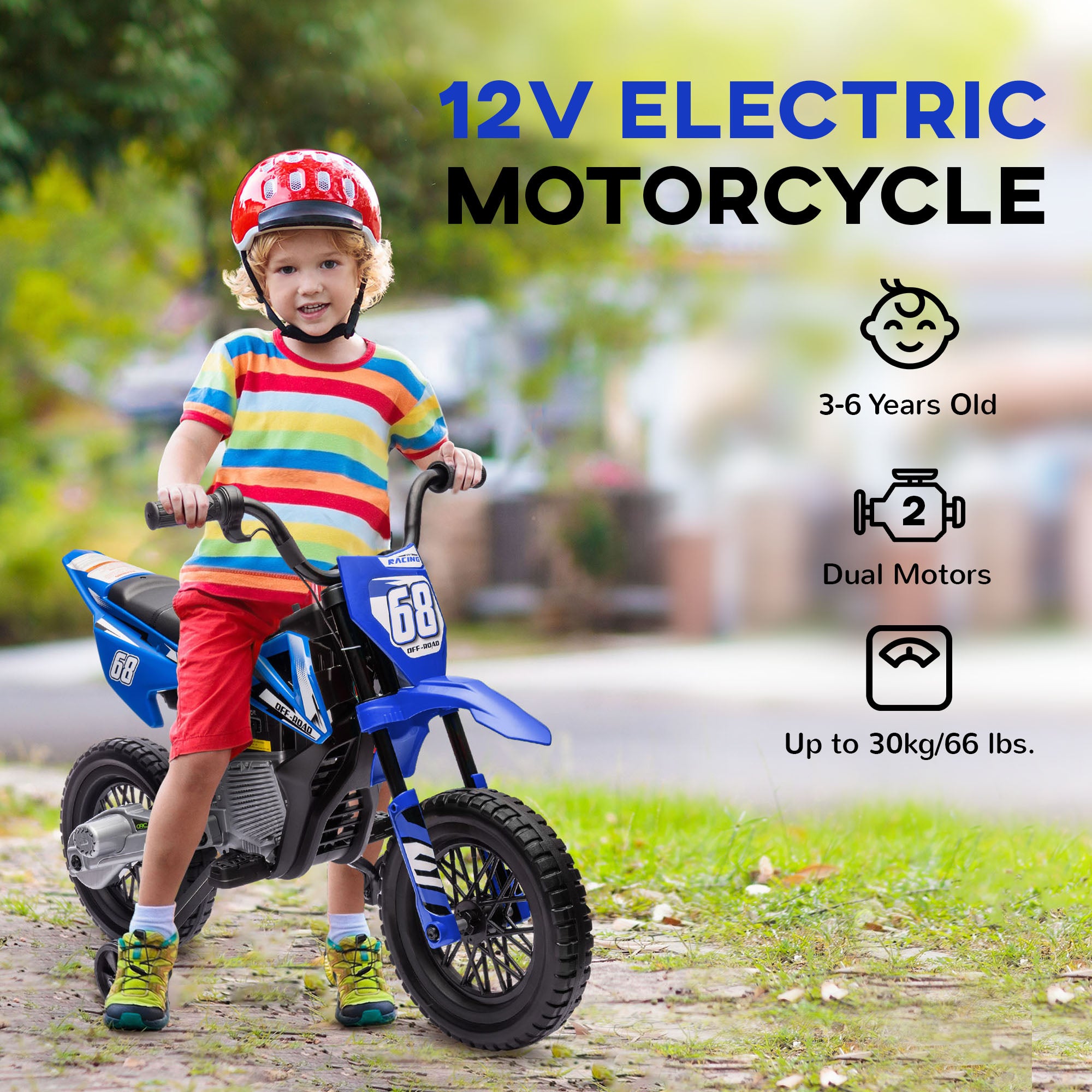 12V Kids Electric Motorbike, Kids Electric Ride on motorcycle w/ Twist Grip Throttle, Training Wheels