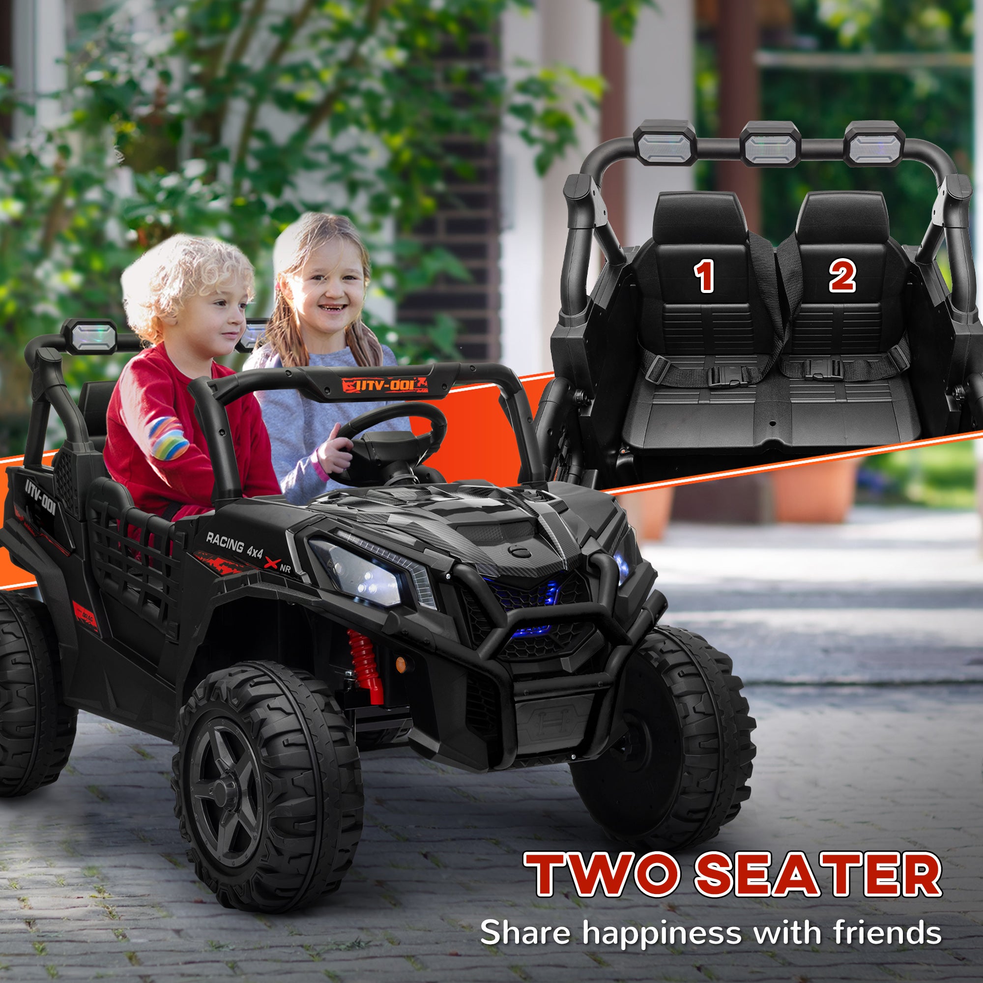 24V 2 Seater Kids Electric Car with Remote Control, Suspension System,  Slow Start, 3 Speeds, for 3-8 Years, Black