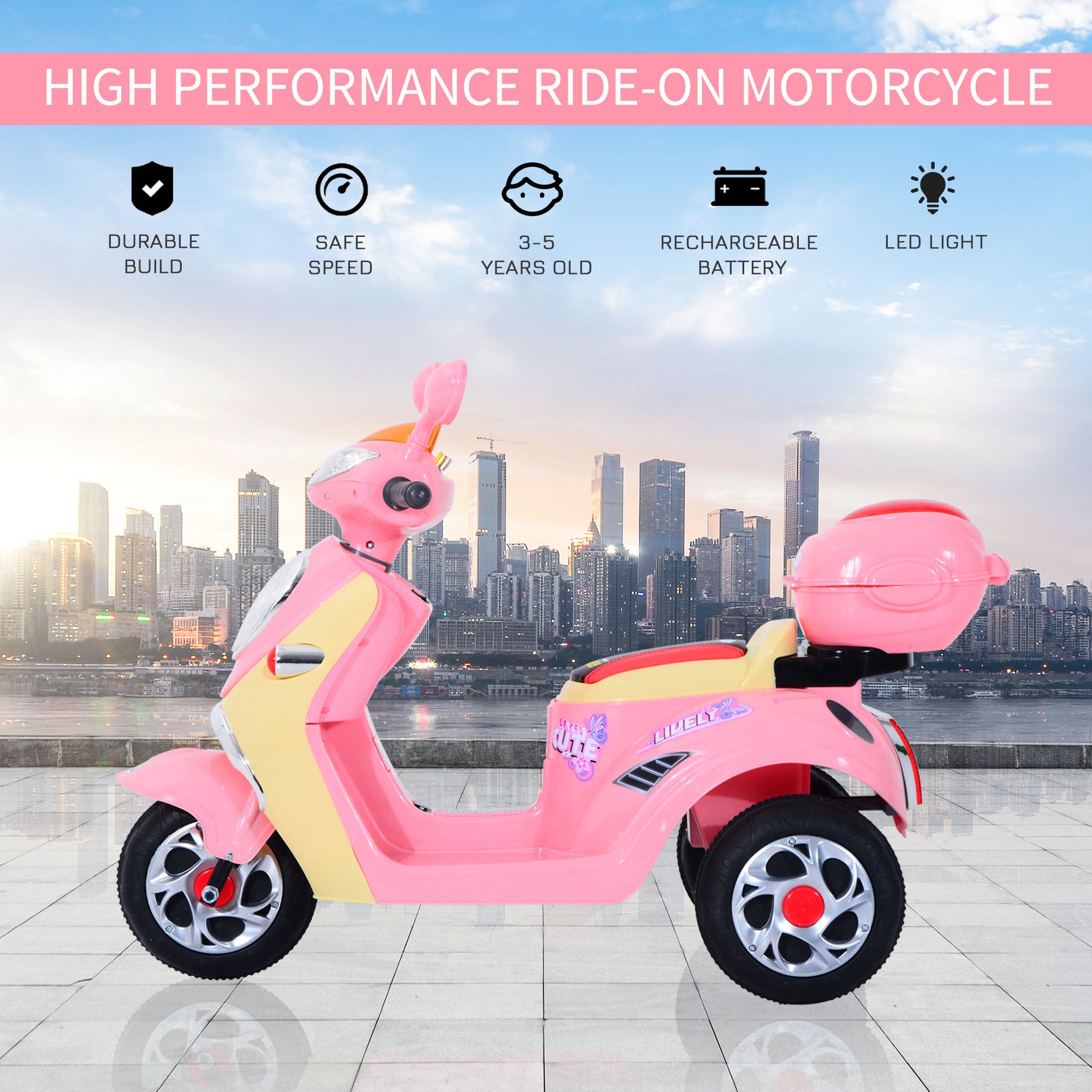 Kids Electric Ride On Toy Car 6V Electric Motorbike with Chargeable Battery Headlight and Music for 3-5 Years