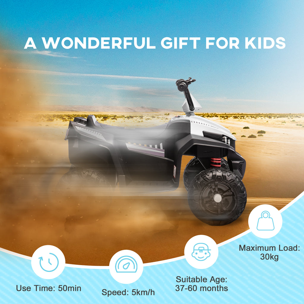 12V Kids Electric Quad Bike w/ Spring Suspension System, Forward, Backward, LED Light, Music, MP3, White