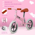 12" Kids Balance Bike No Pedal Bicycle EVA Tire Adjustable Seat Toddler Training Bike W/ Shock Absorber 2 - 5 Years Gift for Boys Girls