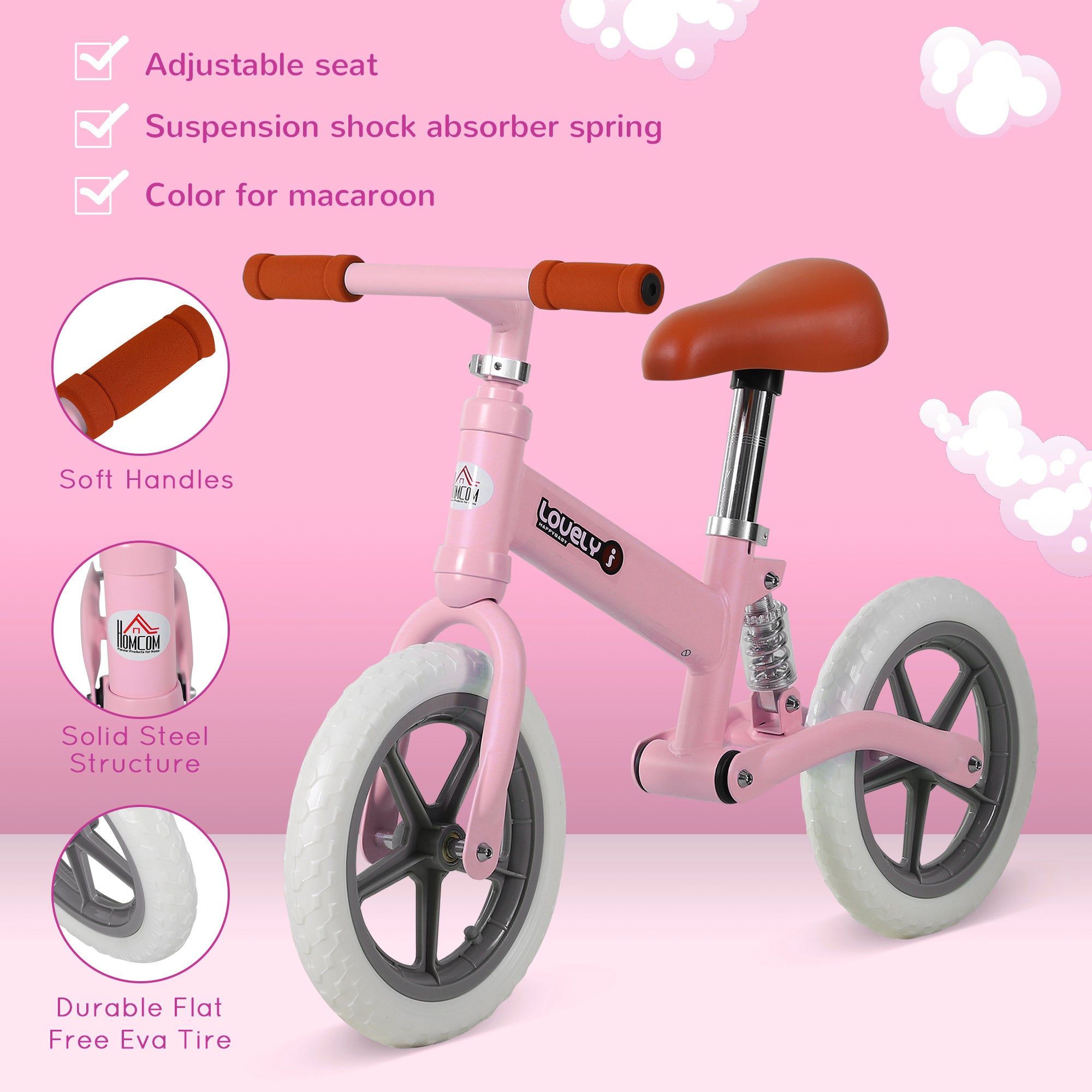 12" Kids Balance Bike No Pedal Bicycle EVA Tire Adjustable Seat Toddler Training Bike W/ Shock Absorber 2 - 5 Years Gift for Boys Girls