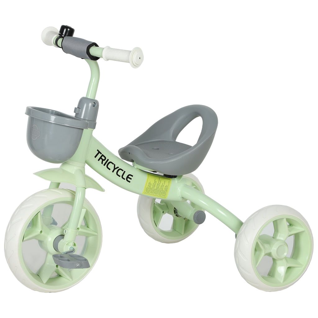 Kids Trike, Toddler Tricycle with Front Basket and EVA Wheels for Ages 2-5 Years, Indoor Outdoor for Boys Girls, Green