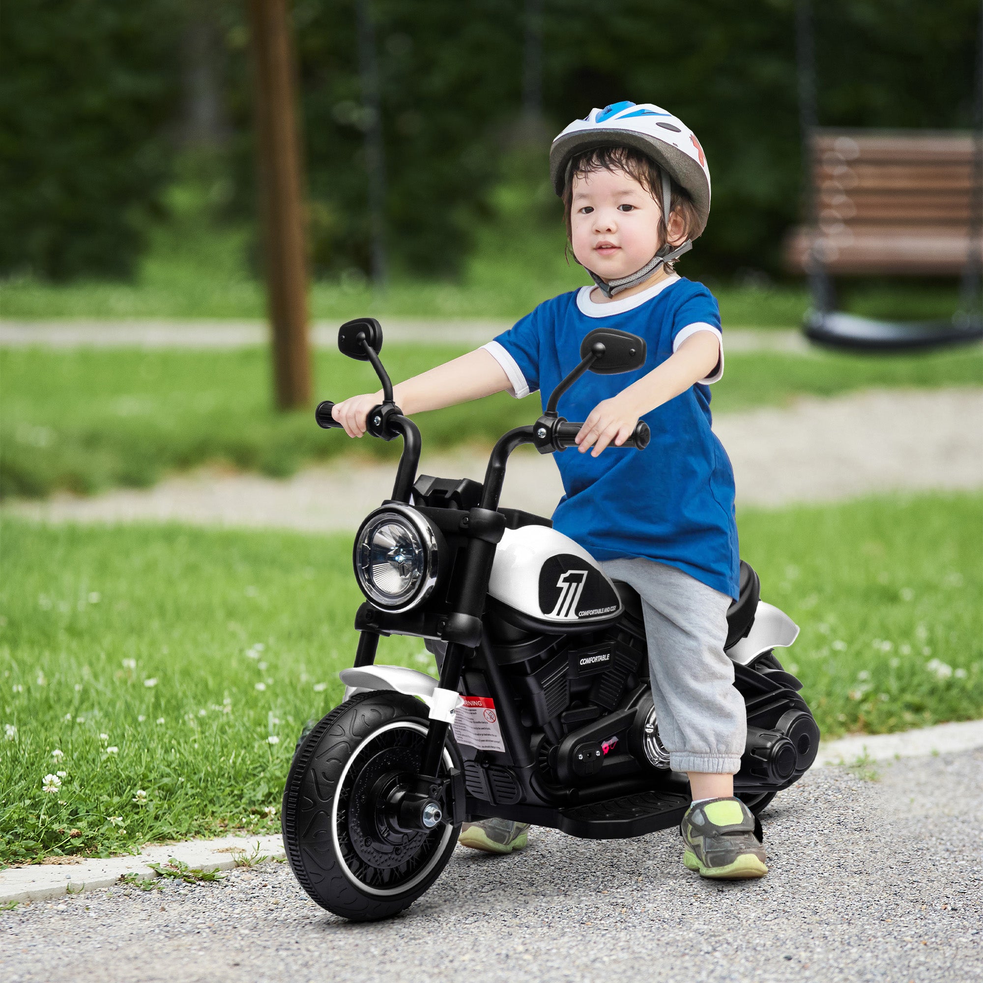 6v Electric Motorbike with Training Wheels, One-Button Start