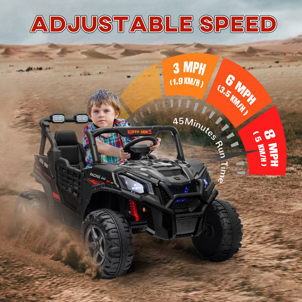 24V 2 Seater Kids Electric Car with Remote Control, Suspension System,  Slow Start, 3 Speeds, for 3-8 Years, Black