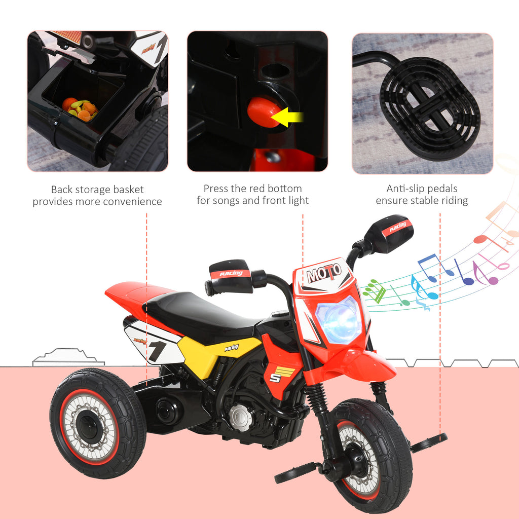 Toddler Pedal Motorcycle Kids Ride On Tricycle Early Learning w/ Music Lights Handlebar Stickers Exercise Boys Girls Gift for Kids 18 - 36 Months