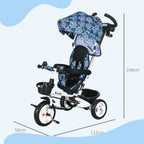 Metal Frame 6 in 1 Baby Push Tricycle with Parent Handle for 1-5 Years Old, Light