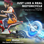 24V Electric Motorbike with Twist Grip Throttle, Music, Horn, 12" Pneumatic Tyres, 16km/h Max Speed