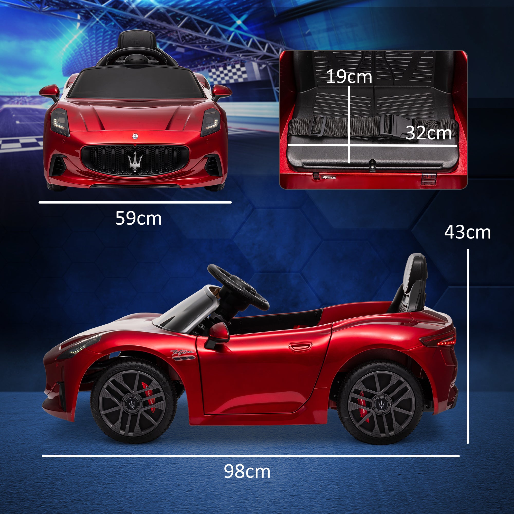 12V Maserati Gran Turismo Folgore Lincesed Kids Electric Car with Remote Control, Soft Start, Wine