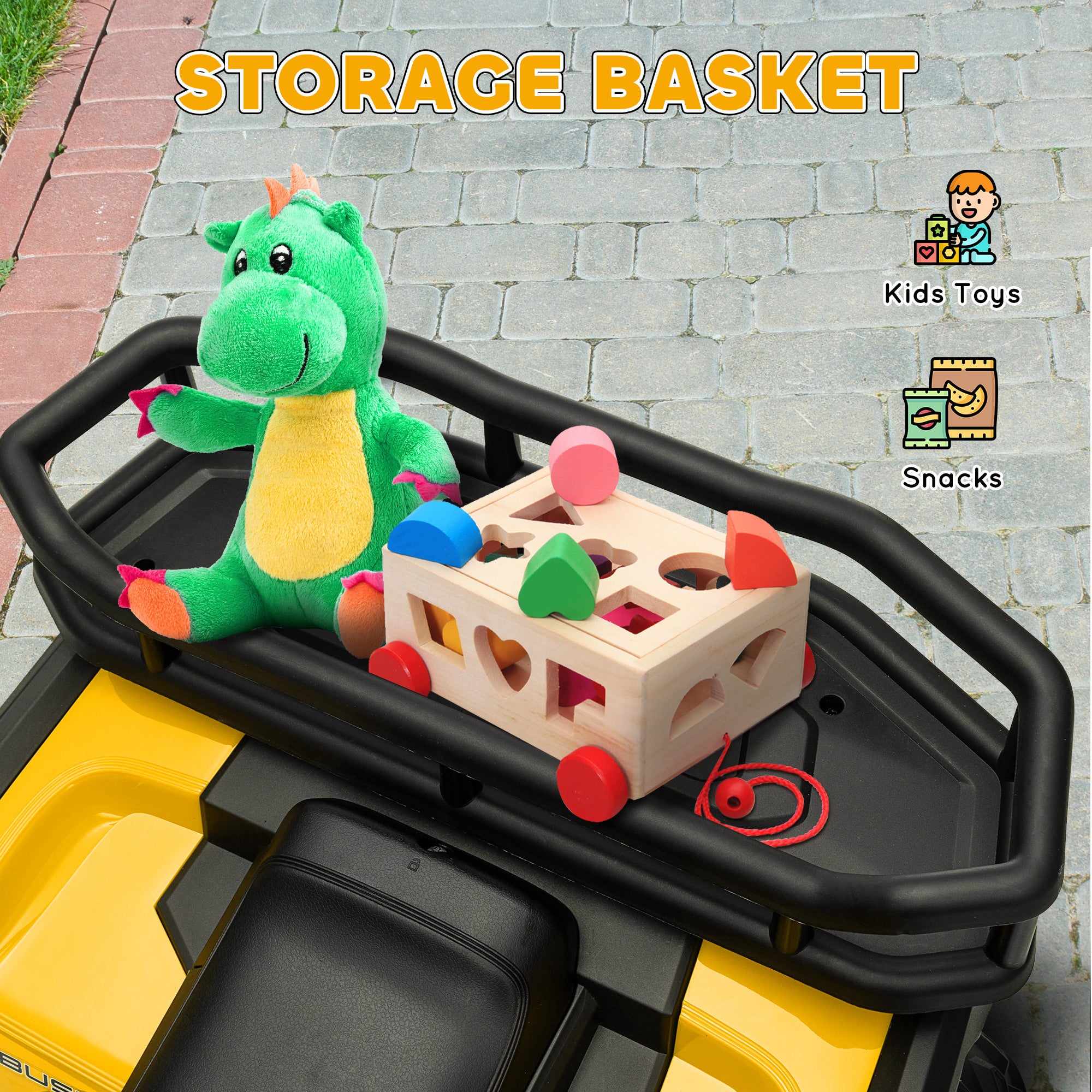 12V Kids Electric Ride on ATV, Battery-Powered Quad Bike w/ Spring Suspension, Forward Backward, Storage Basket