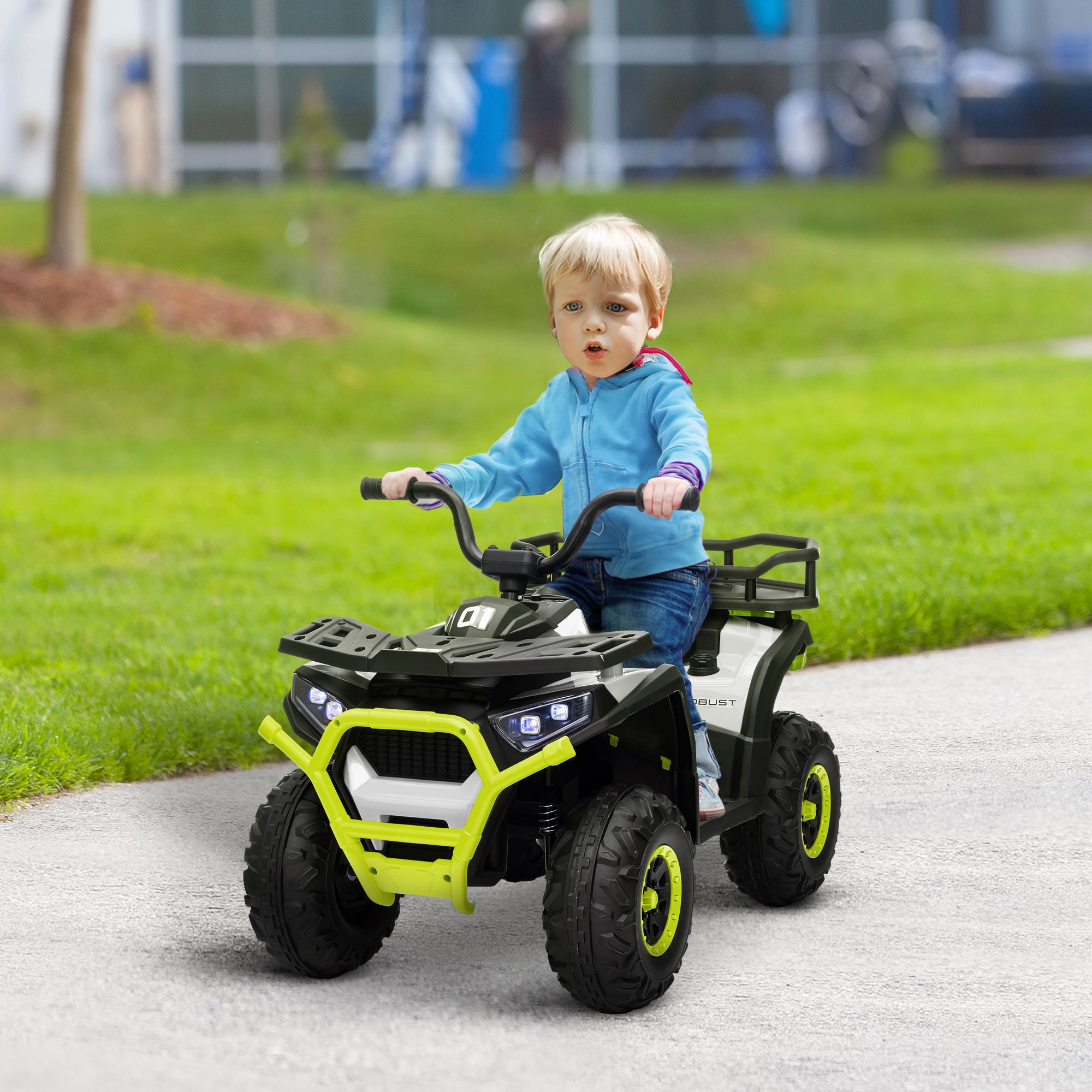 12V Kids Electric Ride on ATV, Battery-Powered Quad Bike w/ Spring Suspension, Forward Backward, Storage Basket