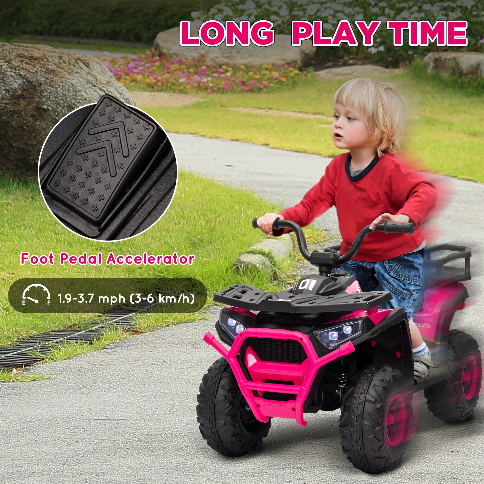 12V Kids Electric Ride on ATV, Battery-Powered Quad Bike w/ Spring Suspension, Forward Backward, Storage Basket