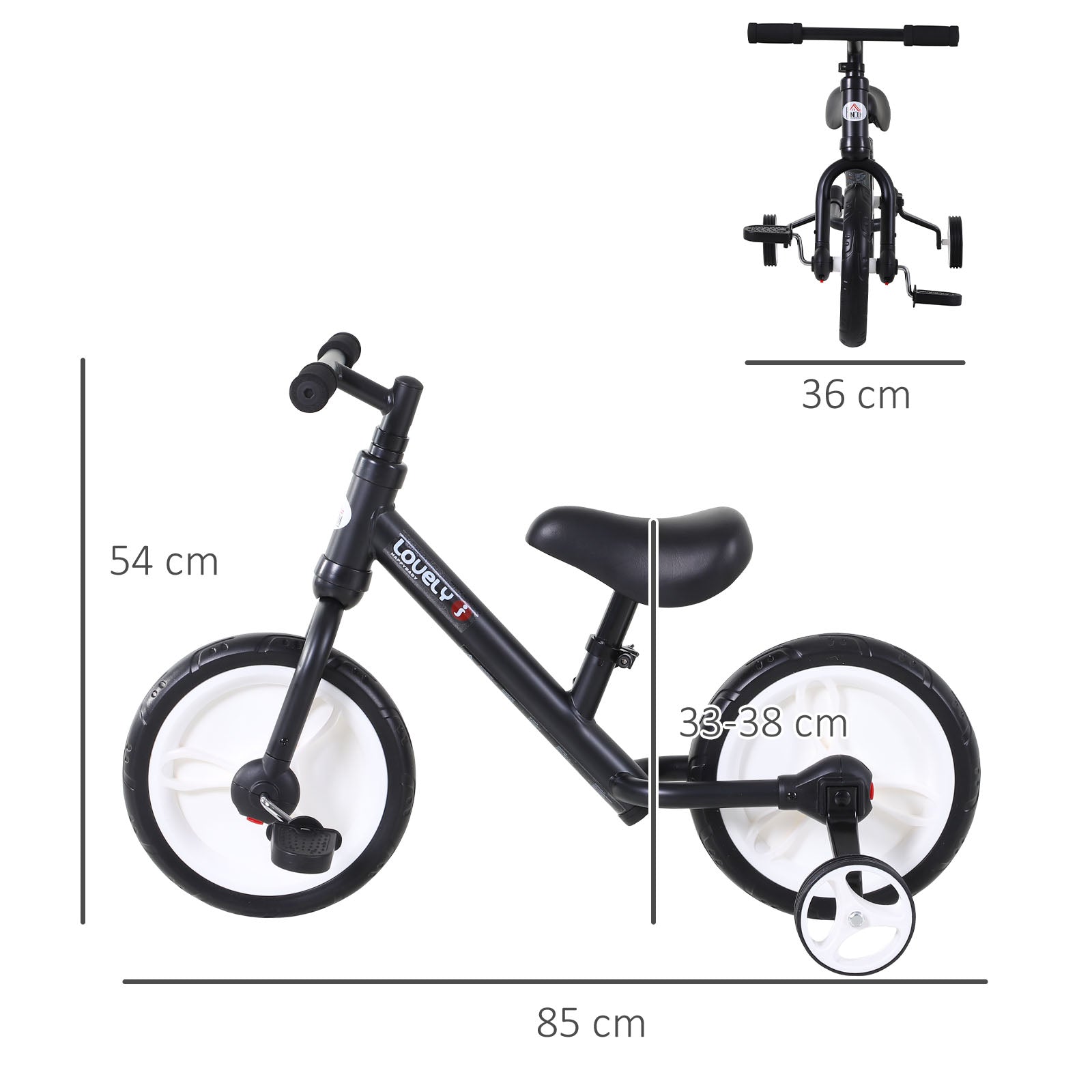 11 Inch Kids Balance Bike Training Pedal Bicycle W/ Removable Stabilizers EVA Tyres Adjustable Seat Height 2 to 5 Years Gift for Boys Girls