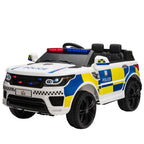 12V Kids Electric Ride On Police Car 2 Motors with Parental Remote Control Siren Flashing Lights USB Portable for 3-6 Years White