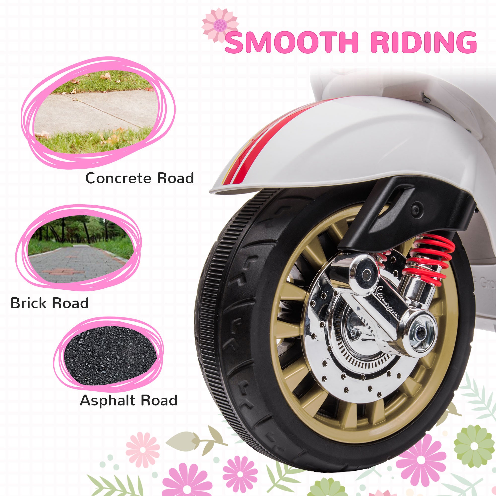 12V Vespa Licensed Kids Electric Motorbike w/ Music, Headlights, FM Radio, for 3-6 Years