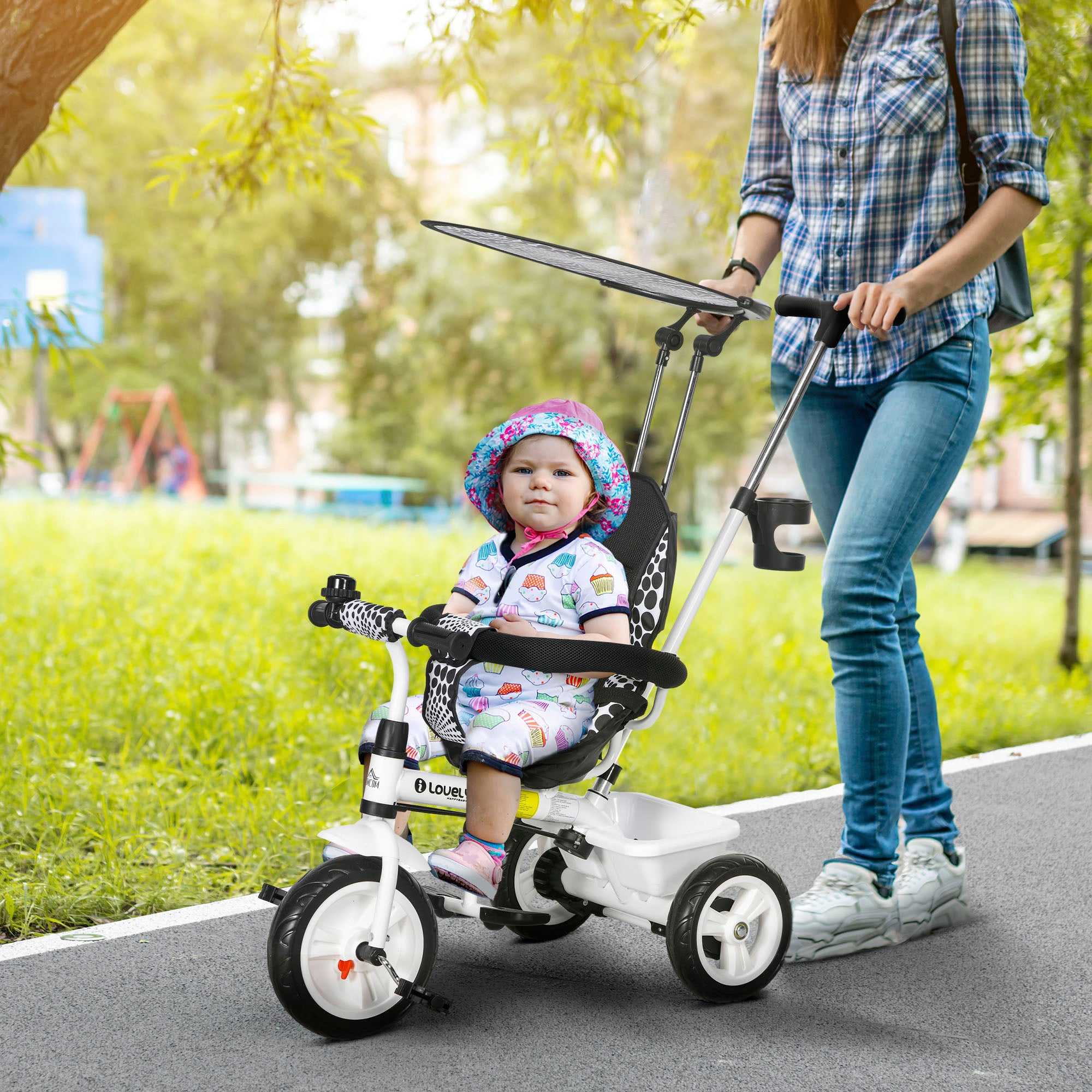 6 in 1 Tricycle for Kids with 5-point harness straps, Removable Canopy