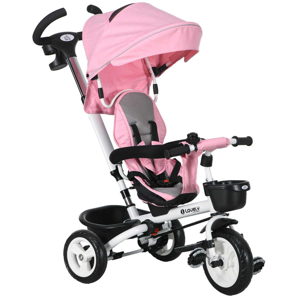 Metal Frame 6 in 1 Baby Push Tricycle with Parent Handle for 1-5 Years Old