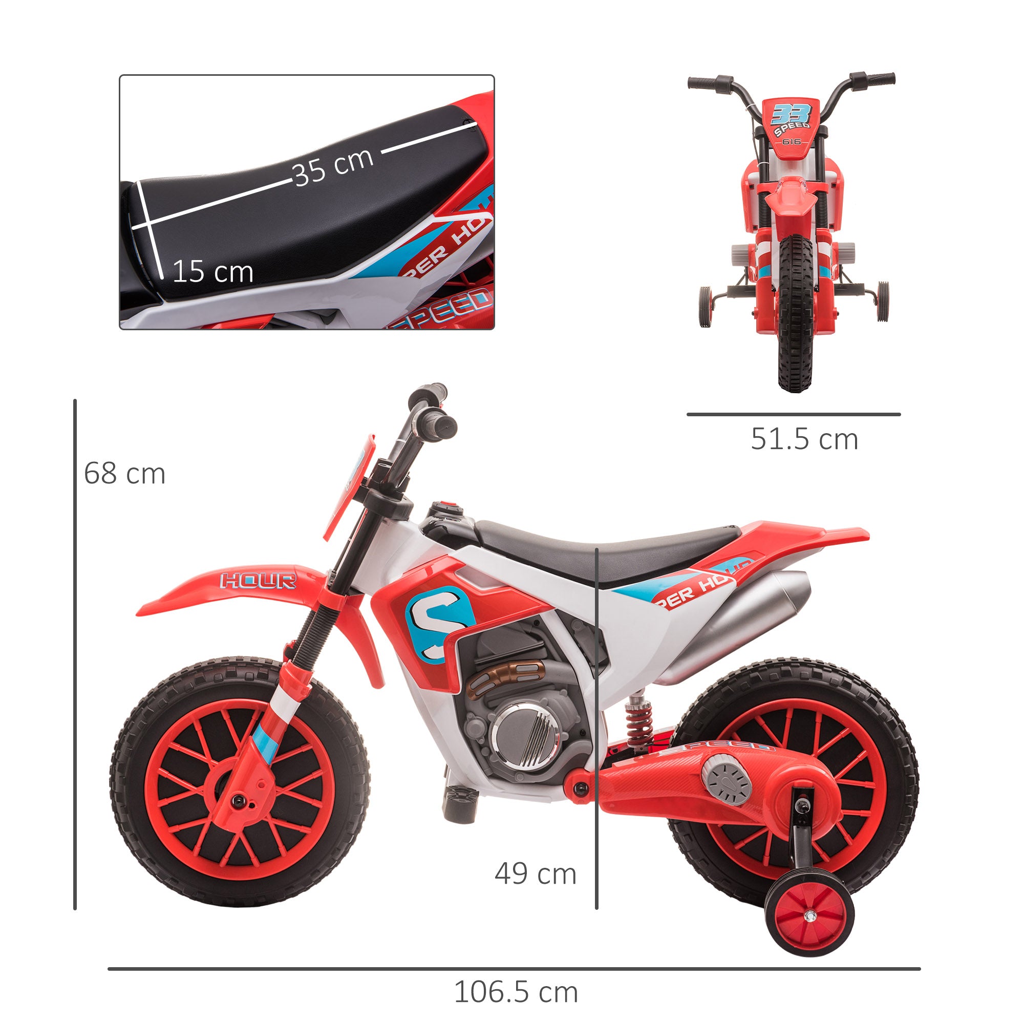 12V Kids Electric Motorcycle Ride-On, with Training Wheels, for Ages 3-6 Years