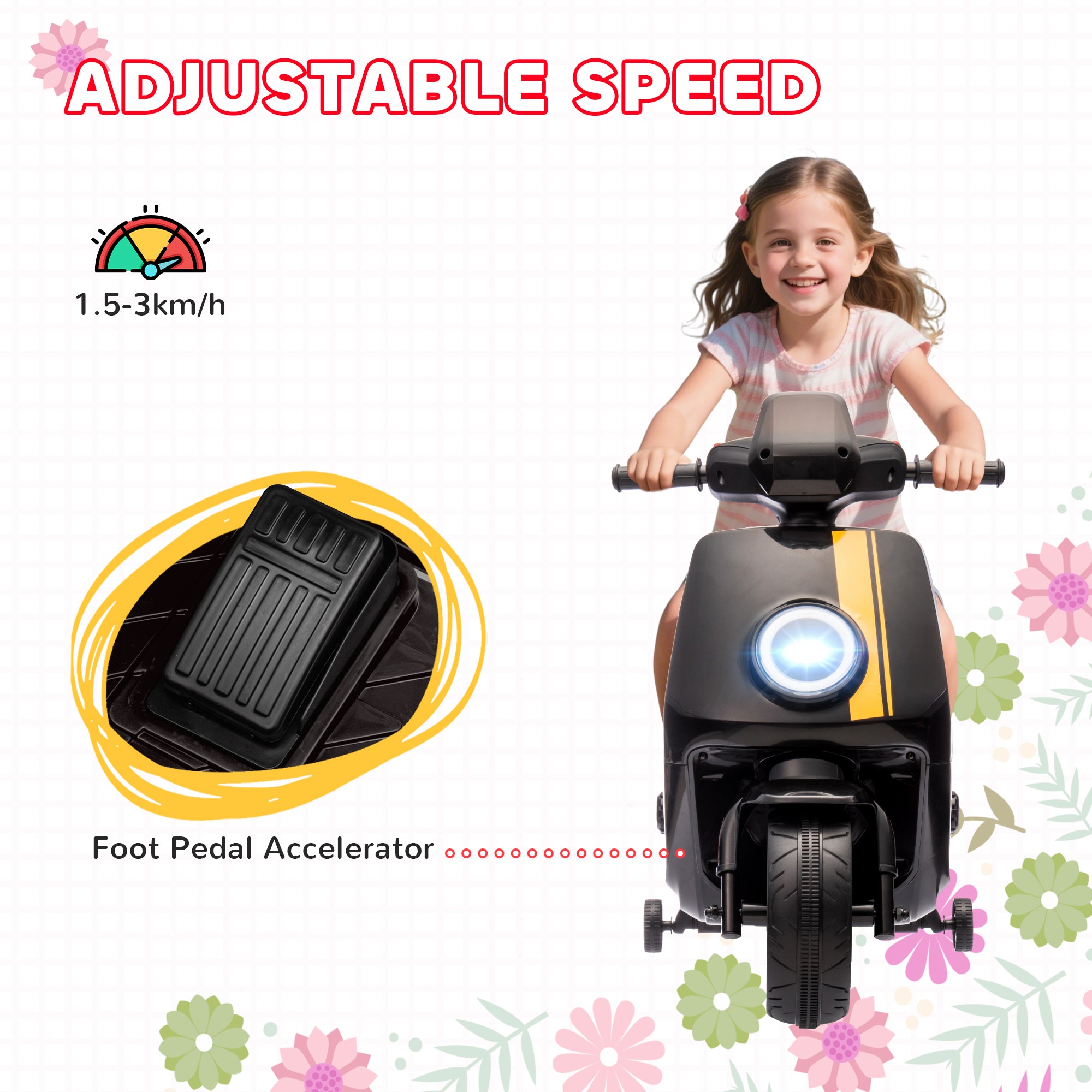 6V Ride on Motorbike, Kids Electric Motorbike w/ Headlights, Music, Training Wheels, for Ages 18-36 Months