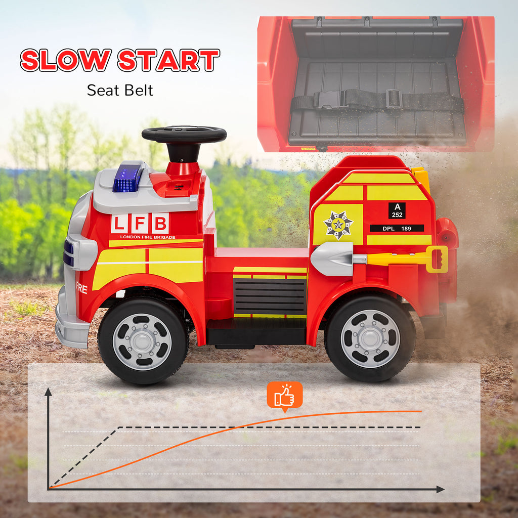 Ride On Fire Truck, 12V Kids Electric Car with Siren, Flashing Lights, Firefighting Tools, Music, Horn, Slow Start, Red