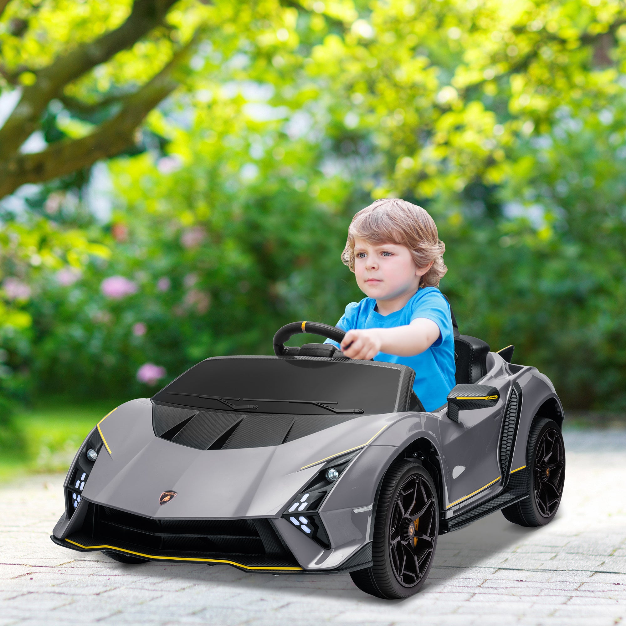 12V Lamborghini Autentica Licensed Kids Electric Car with Remote Control, 4 Suspension Wheels, Soft Start