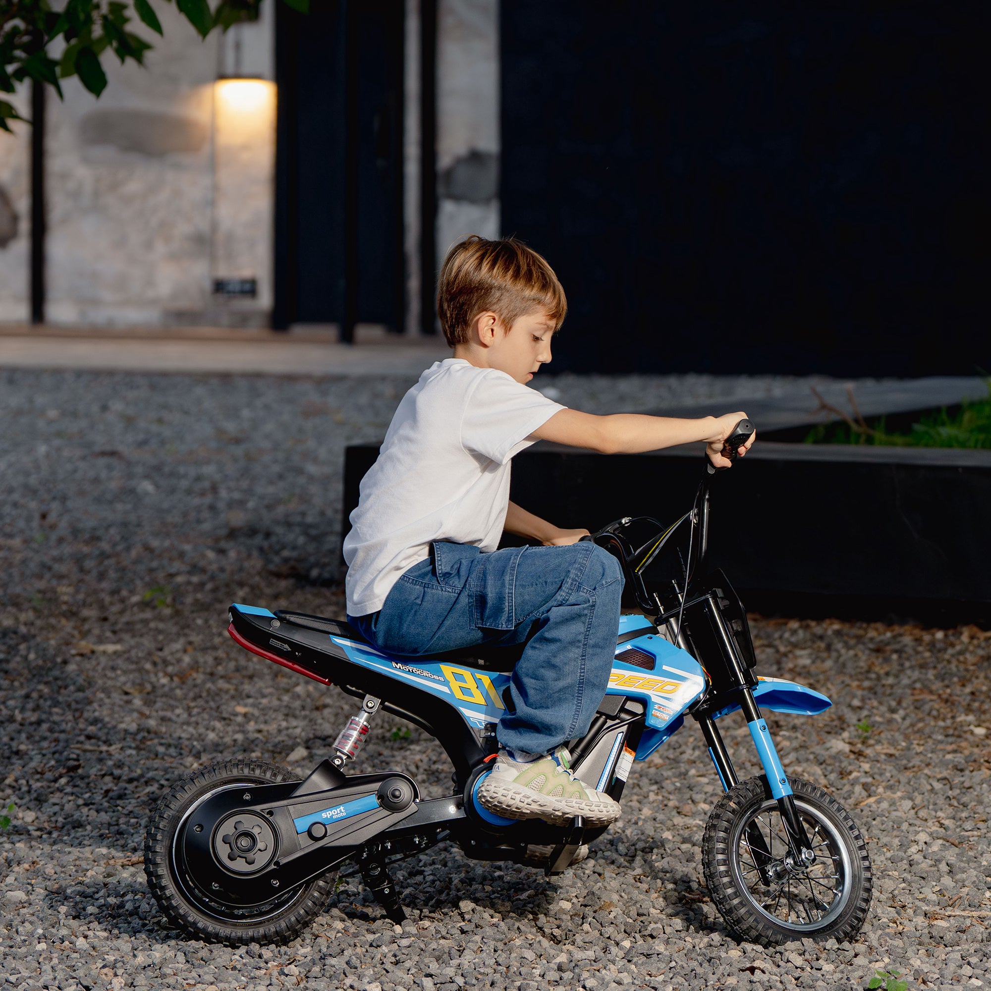 Kids Electric Motorbike, 24V Ride On Motorcycle with 3 Speeds and Rear Suspension, Dirt Bike for 8-12 Years Old