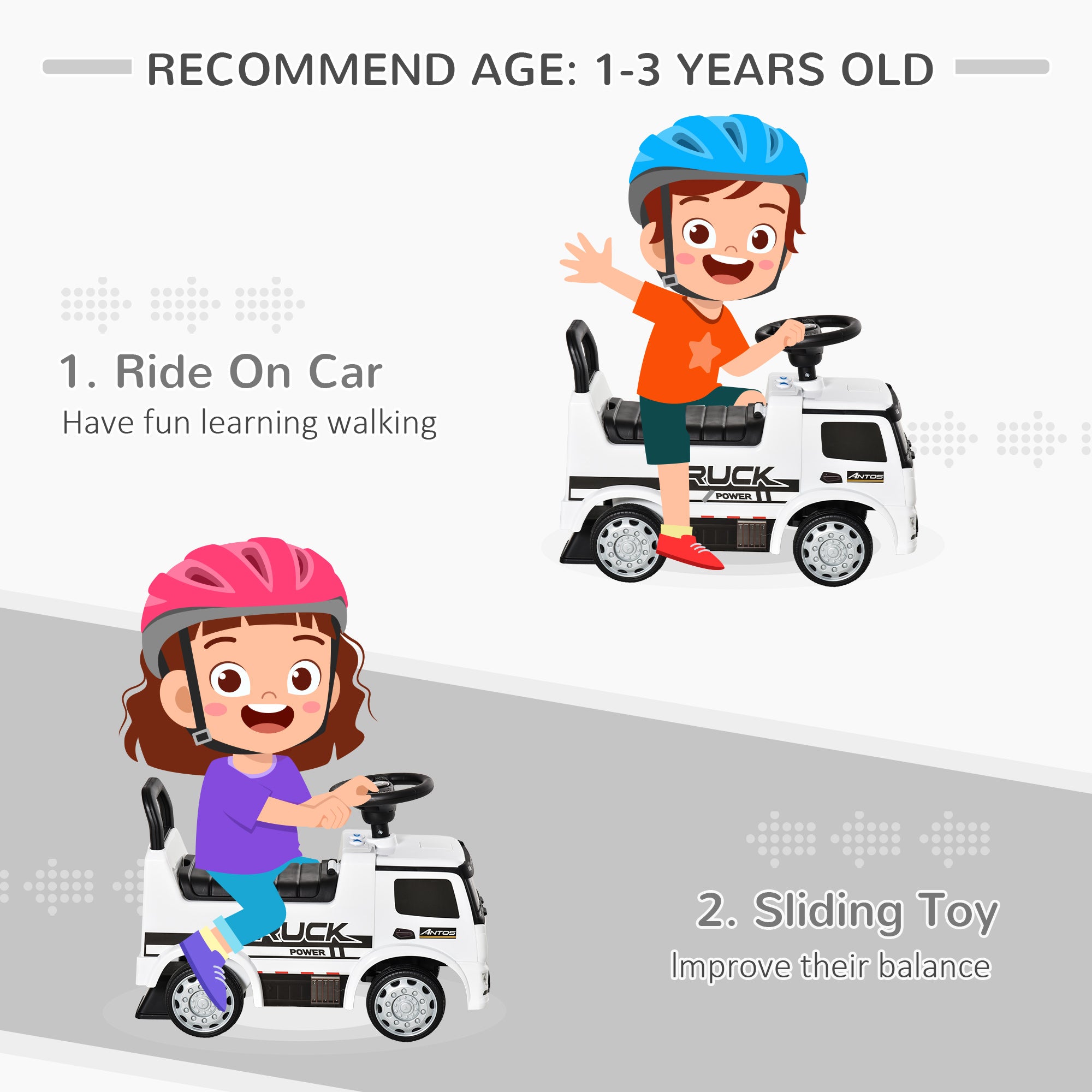 3-in-1 Ride On Car Foot To Floor Slider Toddler w/ Horn Steering Wheel NO POWER Manual Under Seat Storage Safe Design for 1-3 Year Old