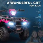 12V Kids Quad Bike with Forward, Reverse Functions, Ride-On ATV w/ Music, LED, Headlights, for Ages 3-5 Years