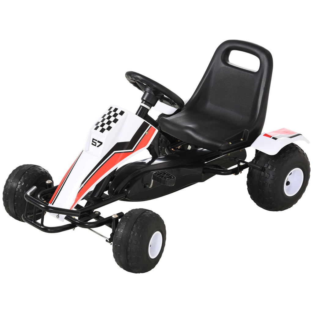 Kids Children Pedal Go Kart Manual Ride On Car w/ Brake Gears Steering Wheel Adjustable Seat 4 Smooth Wheels Racing-Style White 104 x 66 x 57 cm