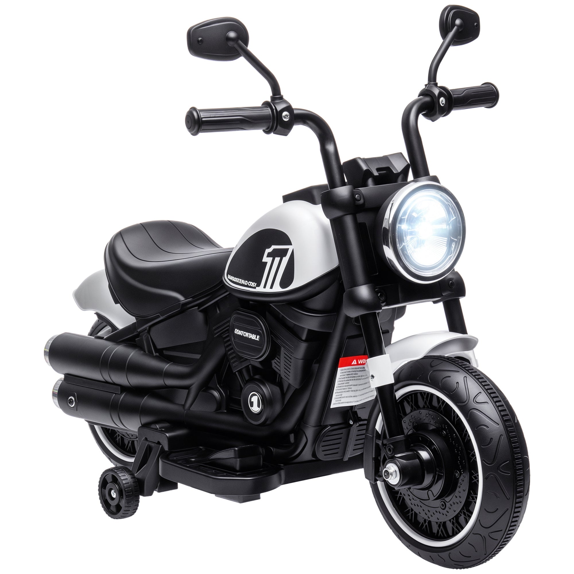 6v Electric Motorbike with Training Wheels, One-Button Start