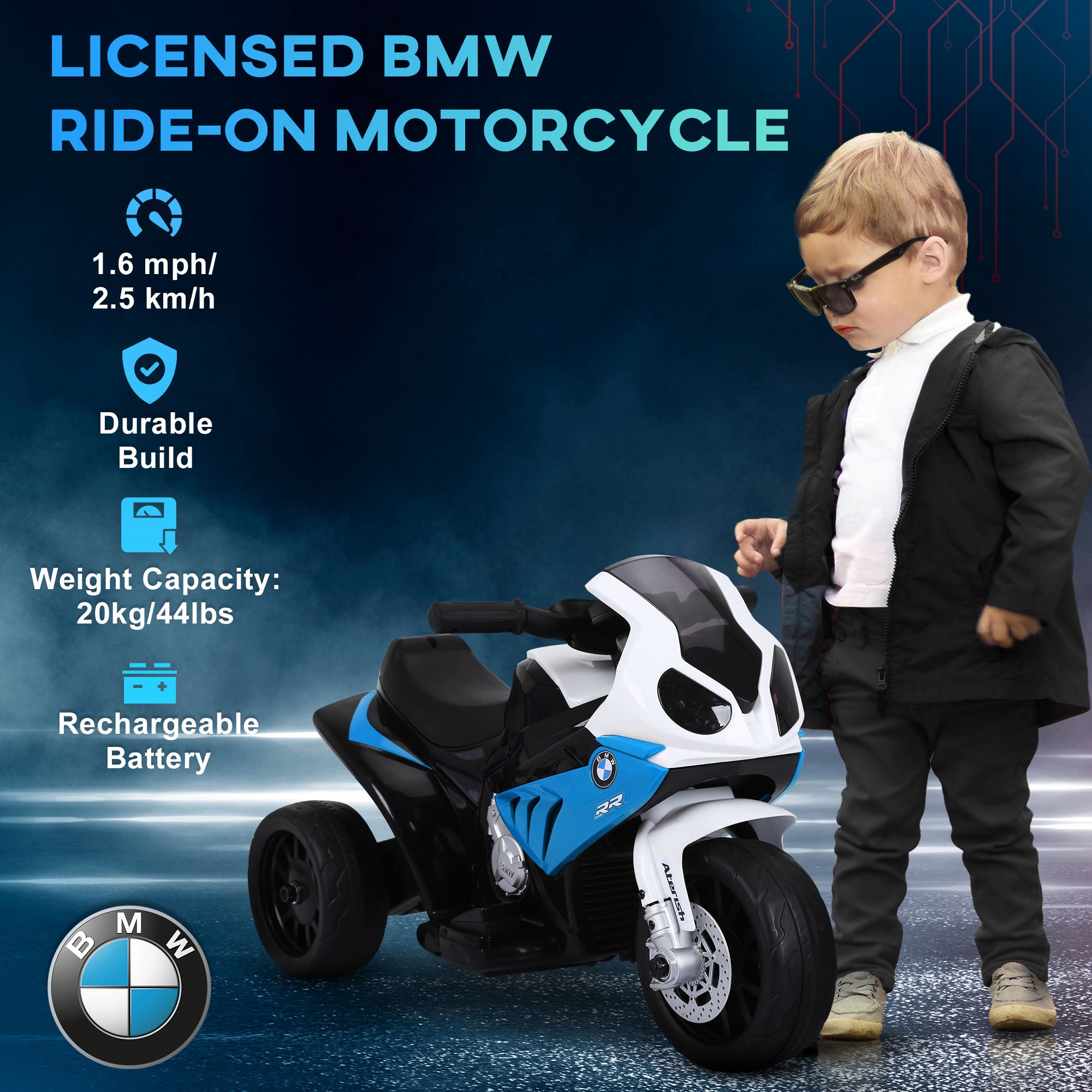 Electric Motorbike for Kids Ride on BMW Motorbike W/Headlights and Music, 6V