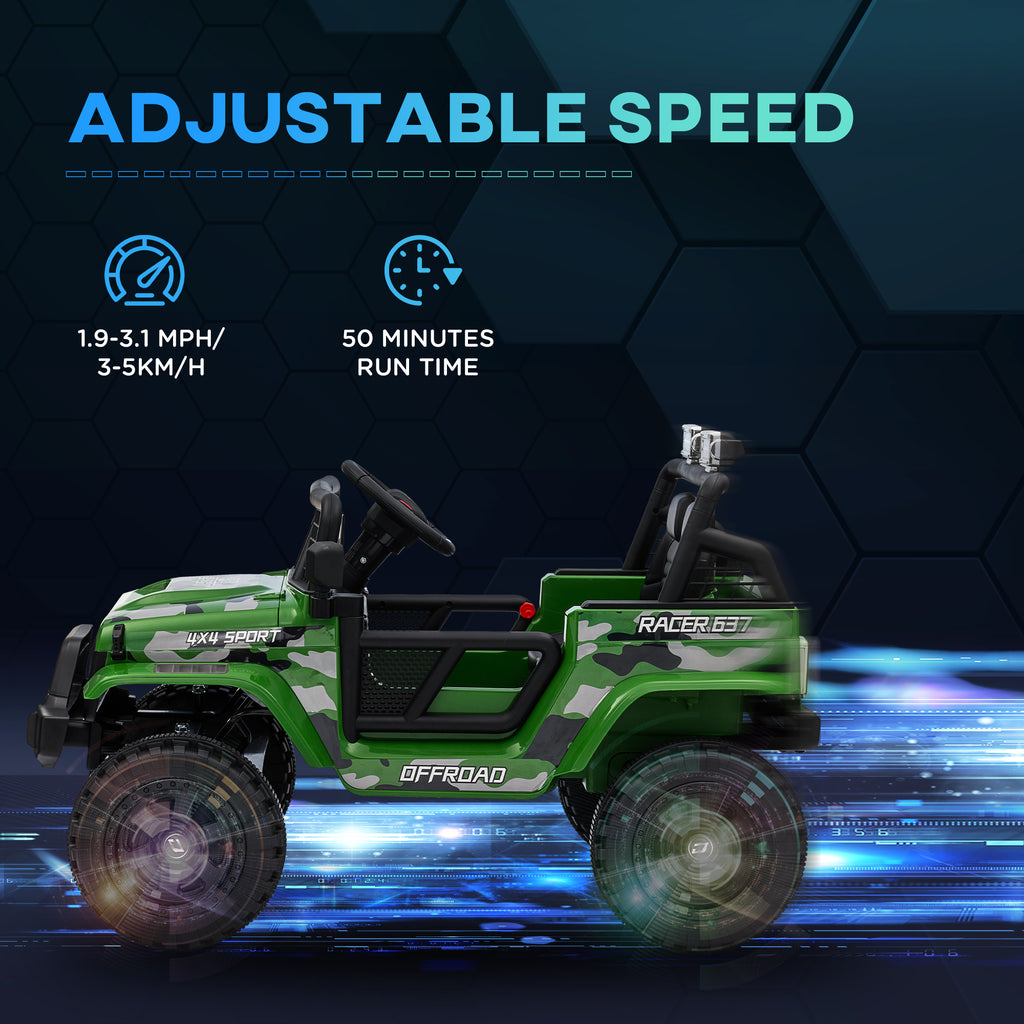 12V Battery Powered Kids Ride-On Car, Electric Truck w/ Spring Suspension, Remote, Music, Horn, Lights