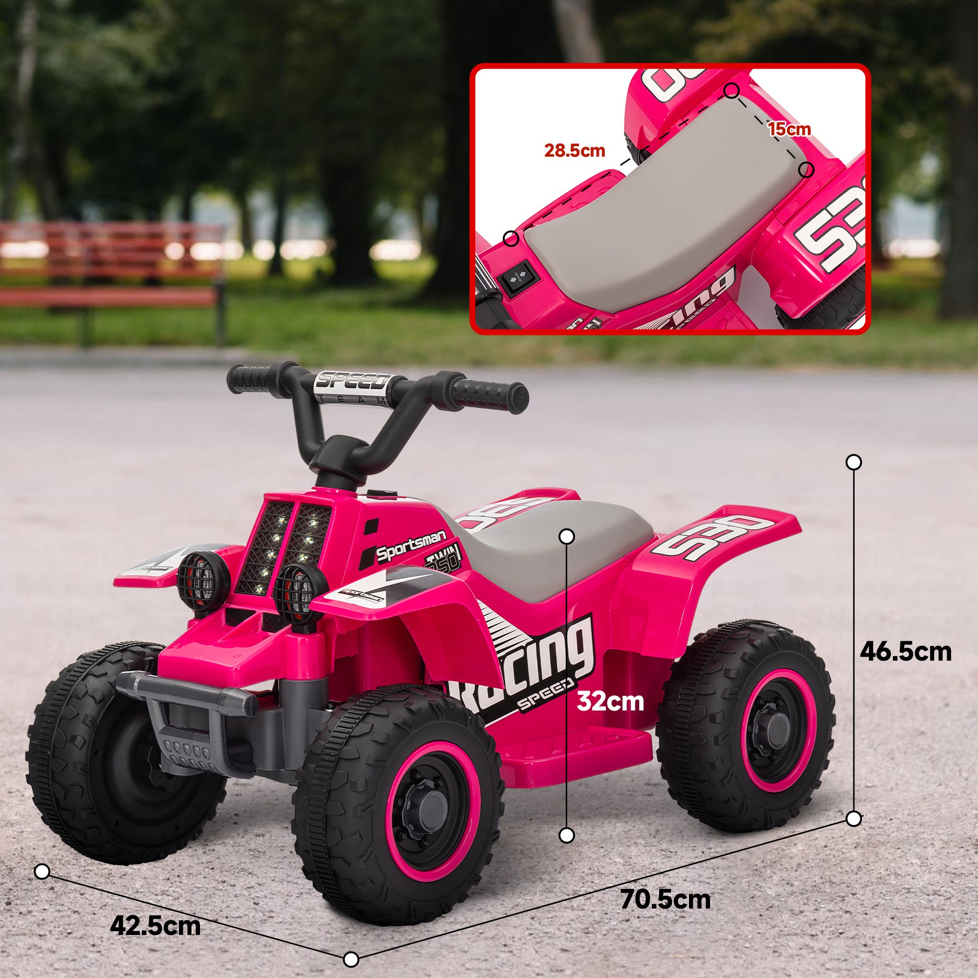 6V Electric Quad Bike for Kids, Ride On ATV w/ Forward/Reverse, Headlights, for Ages 18-36 Months