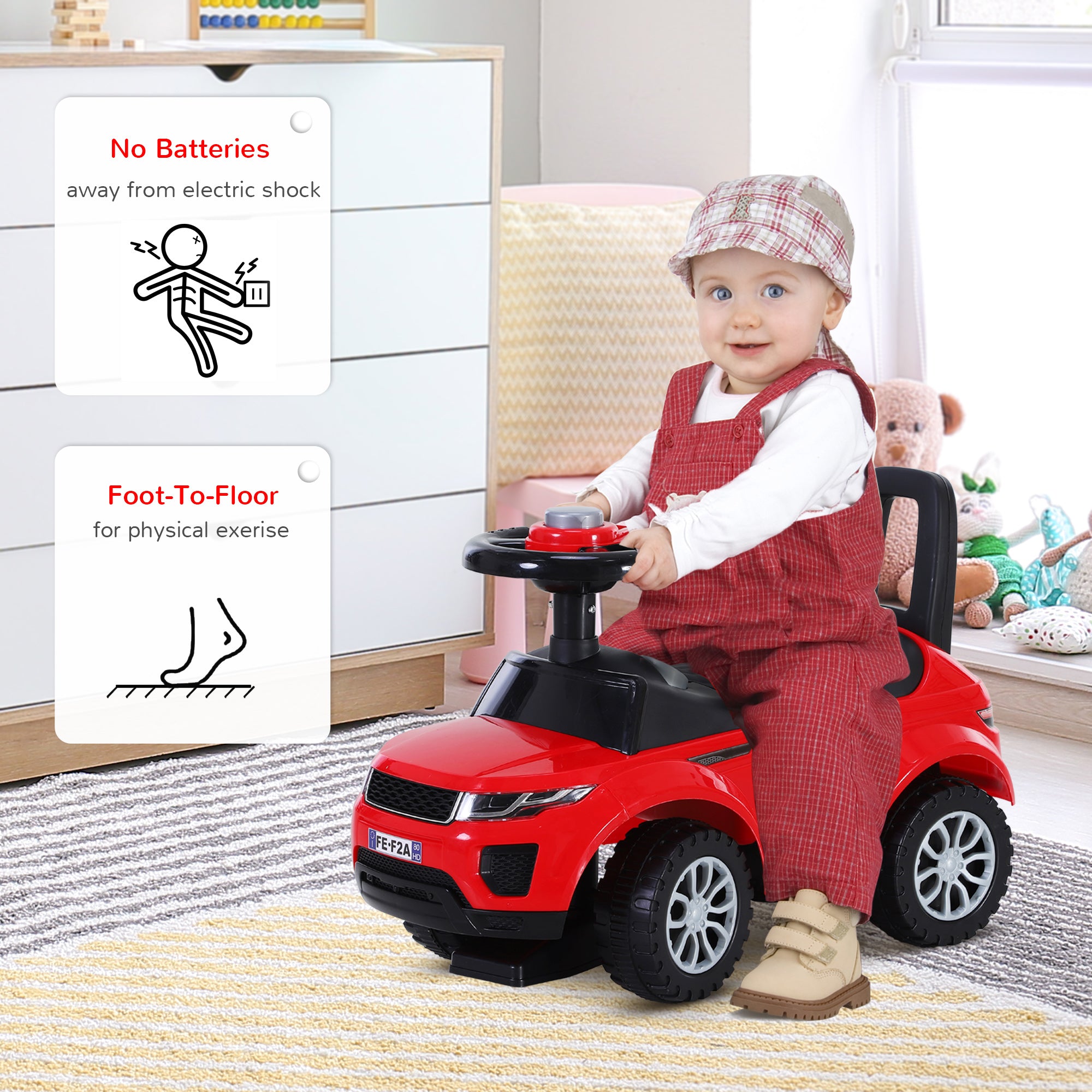 3-in-1 Ride On Car Foot To Floor Slider Toddler w/ Horn Steering Wheel NO POWER Manual Under Seat Storage Safe Design for 1-3 Year Old