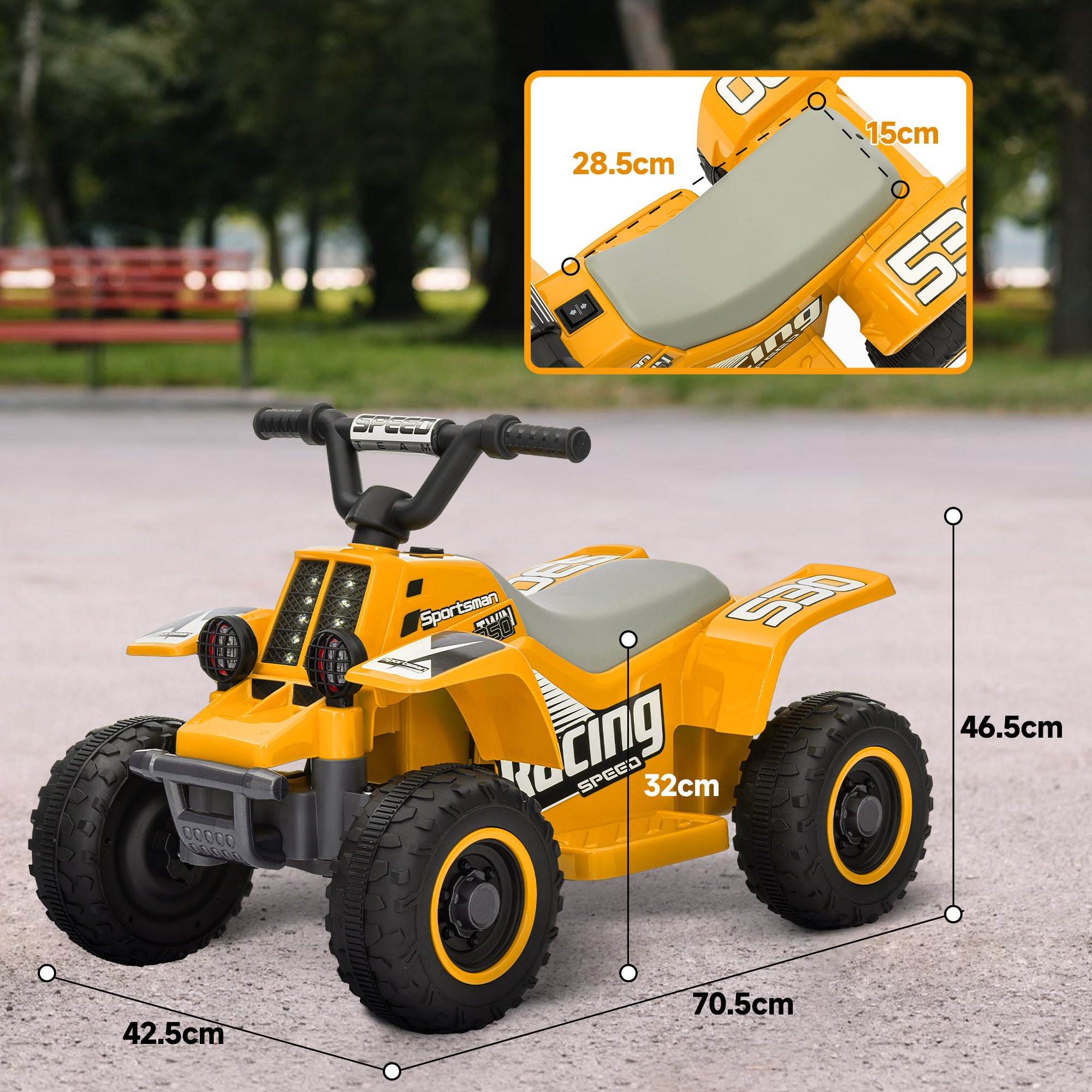 6V Electric Quad Bike for Kids, Ride On ATV w/ Forward/Reverse, Headlights, for Ages 18-36 Months