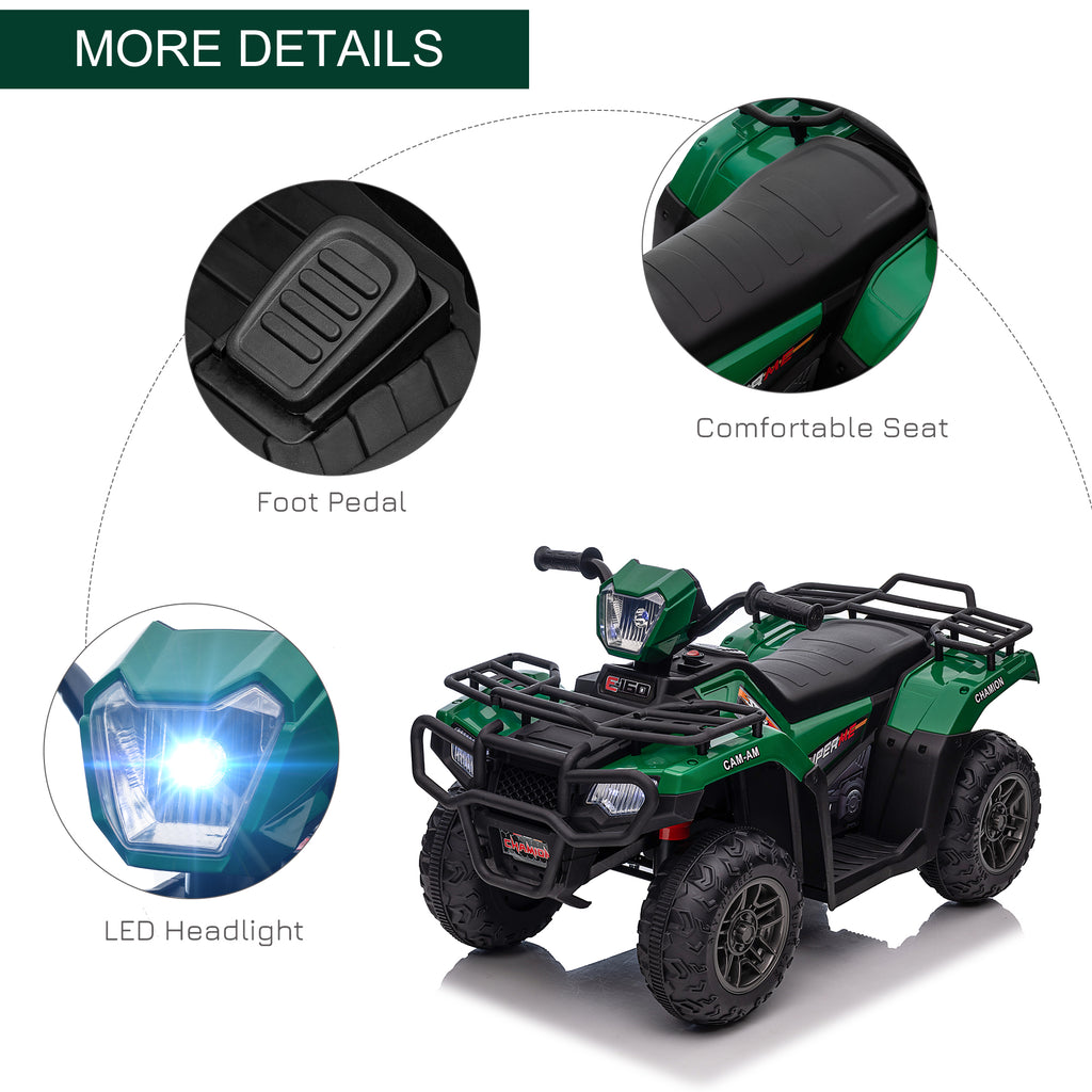 12V Kids Quad Bike with Forward, Reverse Functions, Ride-On ATV w/ Music, LED, Headlights, for Ages 3-5 Years