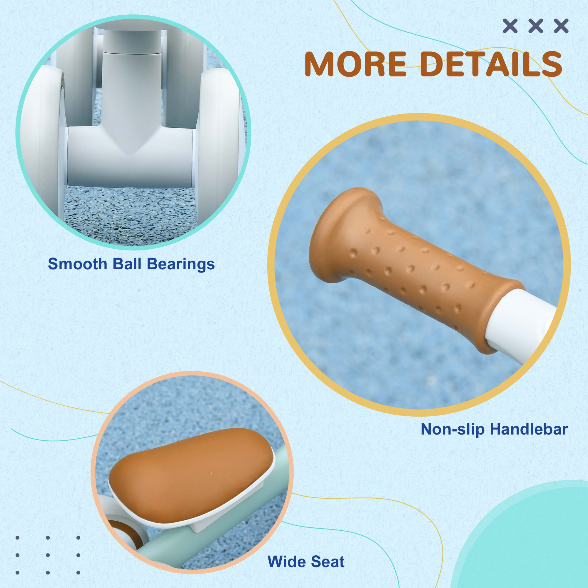 Kids Balance Bike for 1-3 Years Old with Adjustable Seat, Silent Wheels