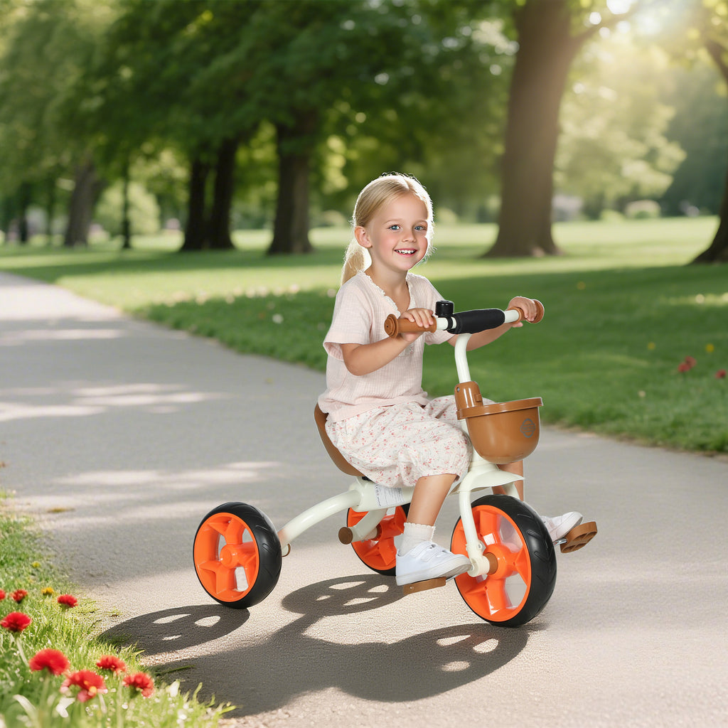 Kids Trike, Toddler Tricycle with Front Basket and EVA Wheels for Ages 2-5 Years, Indoor Outdoor for Boys Girls, Orange