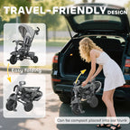 6 in 1 Foldable Kids Trike with Adjustable Parent Handle & Canopy for Ages 1-5, Grey