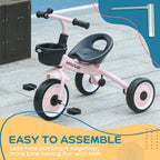 Kids Trike, Tricycle, with Adjustable Seat, Basket, Bell, for Ages 2-5 Years