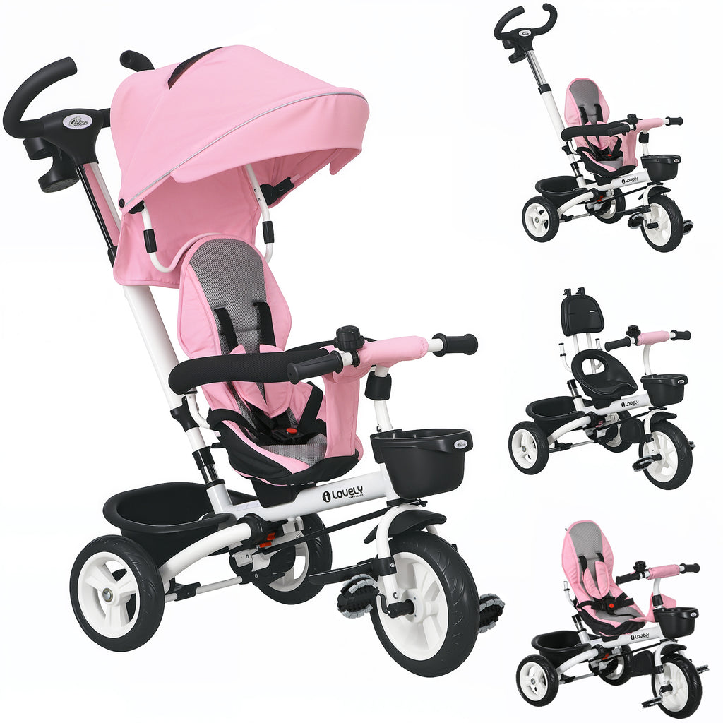 Metal Frame 6 in 1 Baby Push Tricycle with Parent Handle for 1-5 Years Old