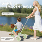 2-In-1 Toddler Trike for 2-5 Years Old, 3 Wheel Bike with Adjustable Parent Handle, Basket for Boys and Girls, Green