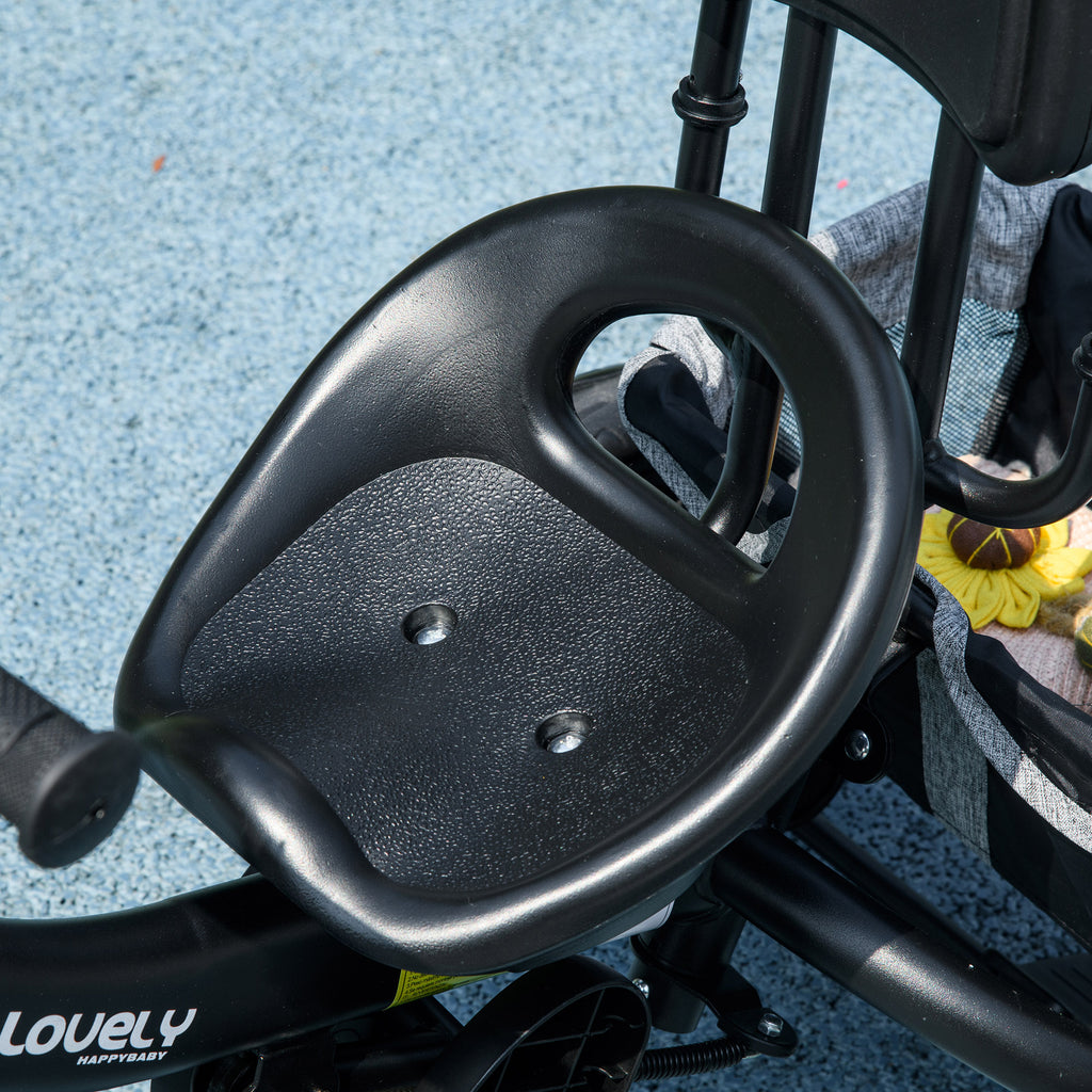 6 in 1 Kids Trike Push Bike w/ Push Handle, Canopy, 5-point Safety Belt, Storage, Footrest, Brake, for 1-5 Years