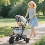 6 in 1 Foldable Kids Trike with Adjustable Parent Handle & Canopy for Ages 1-5, Grey