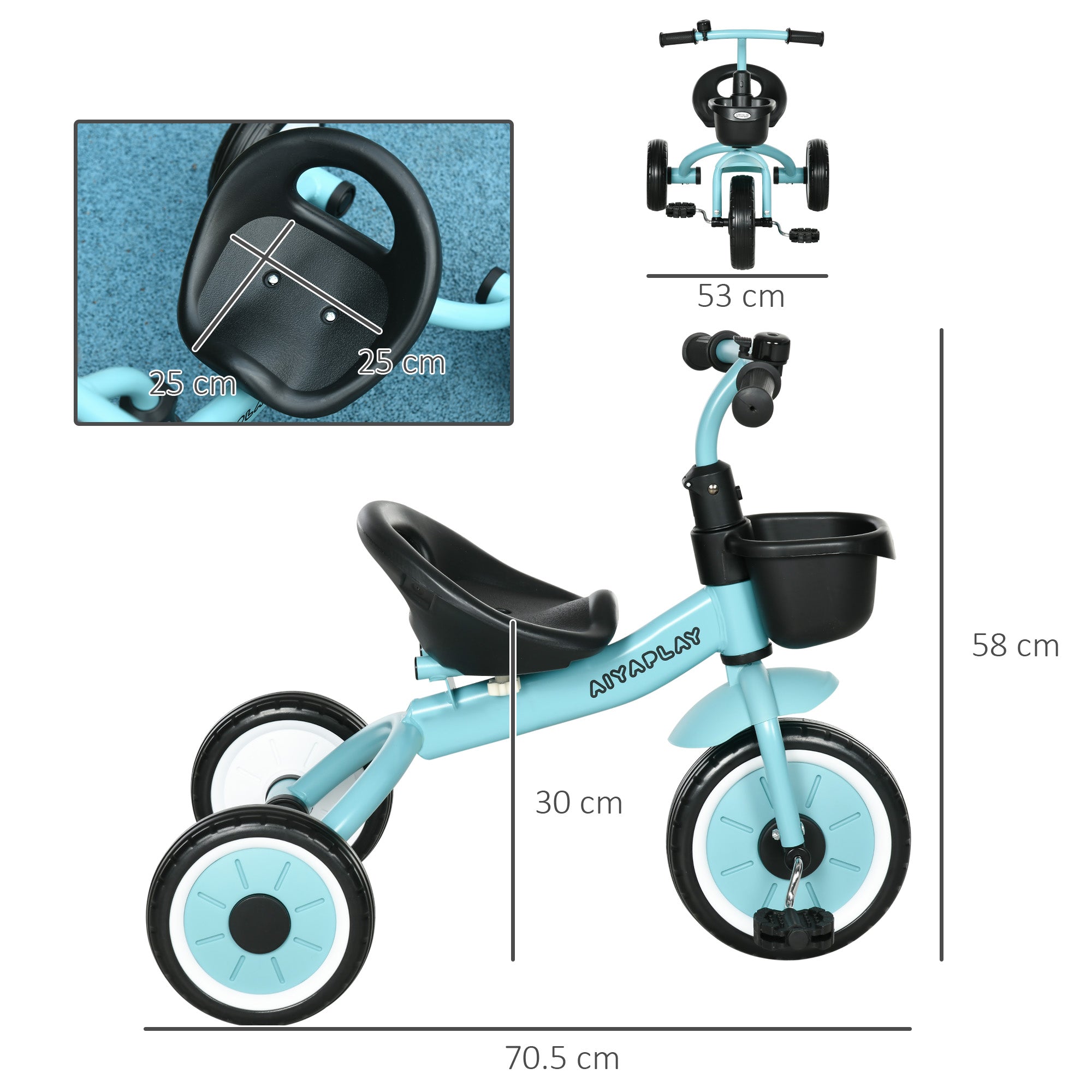 Kids Trike, Tricycle, with Adjustable Seat, Basket, Bell, for Ages 2-5 Years