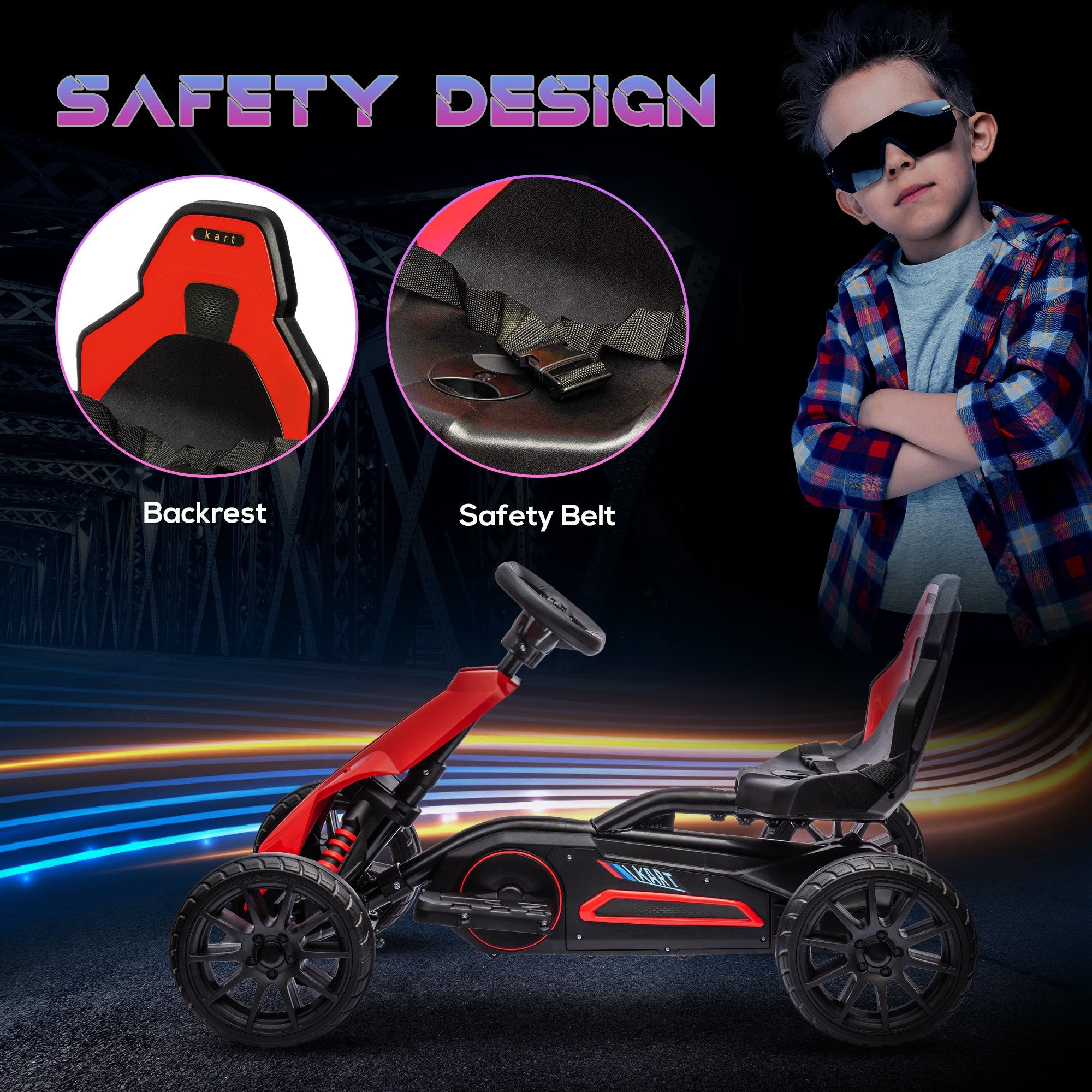 12V Electric Go-Kart for Kids, Ride-On Racing Go-Kart, with Forward and Reversing Functions, for Ages 3-8 Years